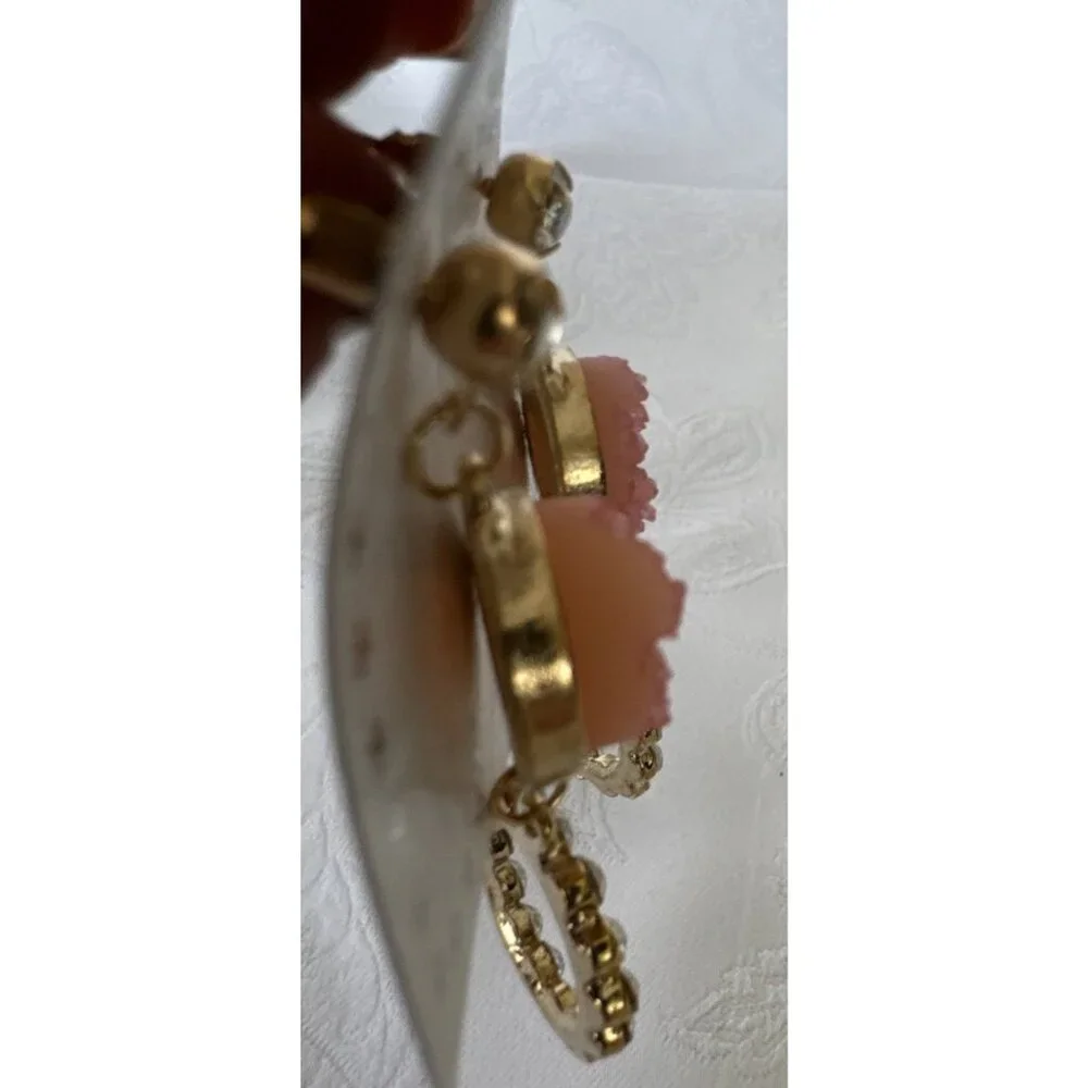 Pastel Faux Pink Stone Crystal Gold Rhinestone Earrings Dangle Drop Party NEW